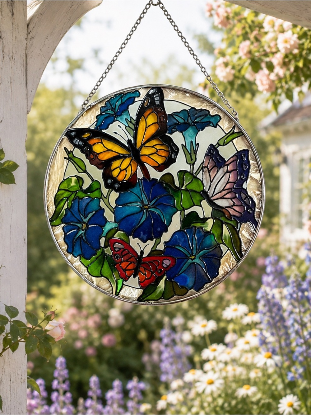 Joan Baker Designs Butterfly Floral Stained Glass Style Suncatcher 6.5”